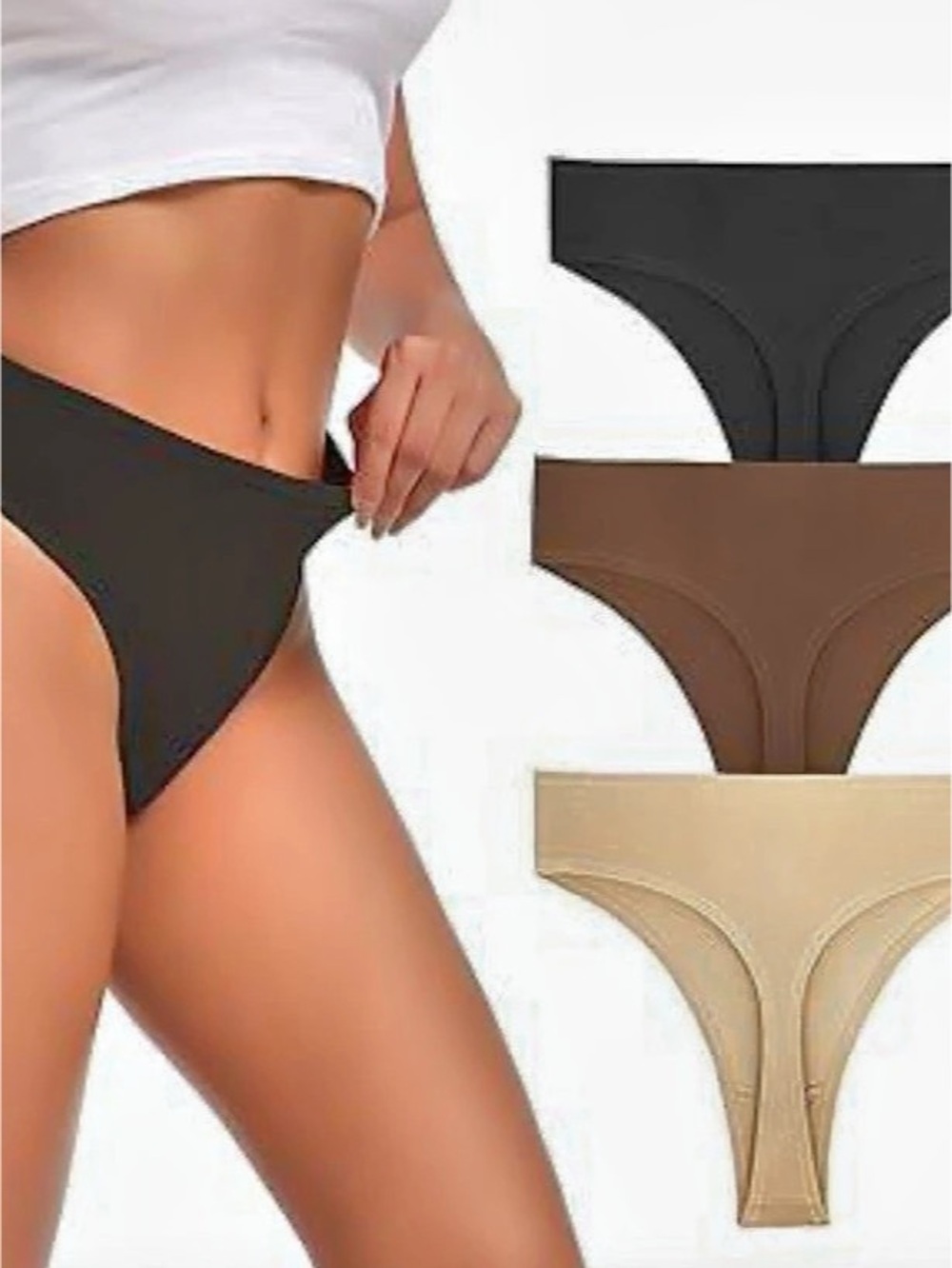 Women's High Waisted Ribbed Cotton Thongs Stretchy High Cut 25